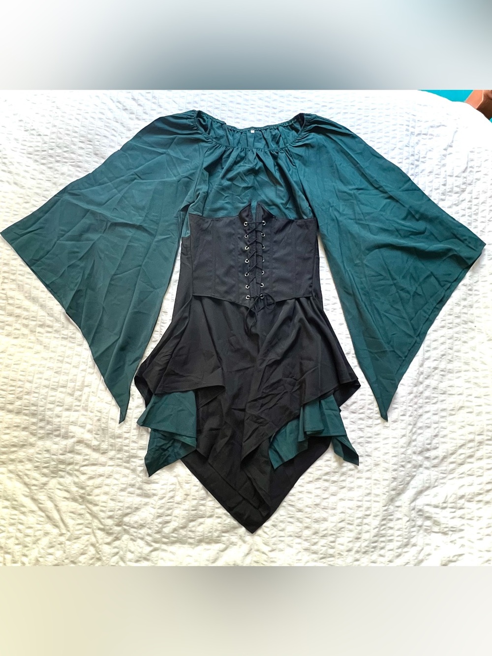 Renaissance Faire Faerie Festival Green and Black Layered Corset Dress
